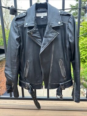 Calvin Klein Jeans Black Leather Biker Jacket